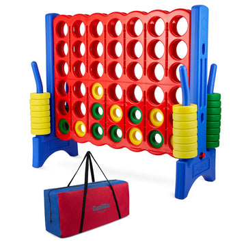 Giantville Giant 4 In A Row Connect Game - Storage Carry Bag Included - 4 Feet Wide By 3.5 Feet Tall - Oversized Floor Activity For Kids & Adults – Jumbo Sized Outdoor/Indoor Play - Durable Waterproof