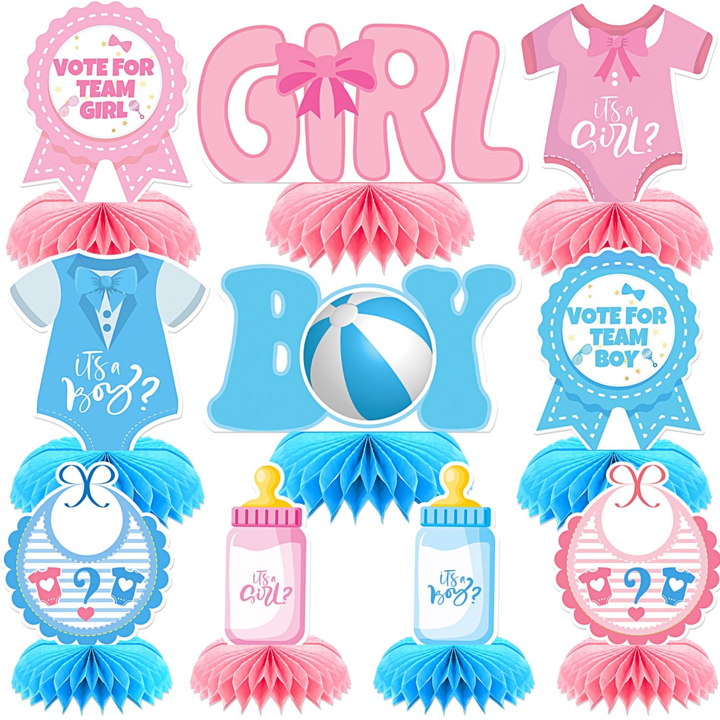 DTOFOOT 10 Pcs Baby Gender Reveal Decorations, Gender Reveal Table Decorations Baby Gender Reveal Honeycomb Table Centerpieces G