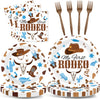 96 Pcs My First Rodeo Birthday Party Supplies Paper Plates Napkins Western Blue Cowboy 1St Rodeo Party Birthday Tableware Set De