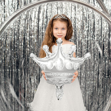 7Pcs Crown Balloons Silver Foil Crown Balloon For Birthday Wedding Party Baby Shower Decorations Anniversary Supplies 2 Large And 5 Small Size