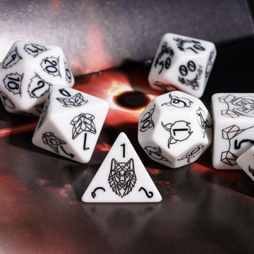 HDdais DND Dice Set, 7PCS Polyhedral Dice Set with Beast Pattern for Dungeons and Dragons, White D&D Dice for Role Playing Game