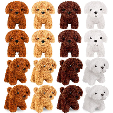 Elcoho 16 Pieces 4 Inches Mini Plush Dogs Stuffed Puppy Dog With Keychain Cute Stuffed Animal Toy Soft Toys Party Favor For Goodie Bag Birthday Party Gifts, 4 Colors (Curly Puppy)