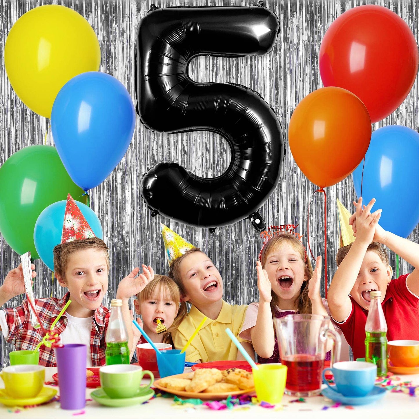 Large Black Number 5 Balloons, 40 Inch Foil Balloons, Giant Number Balloons For Women/Men Birthday Party Anniversary Celebration