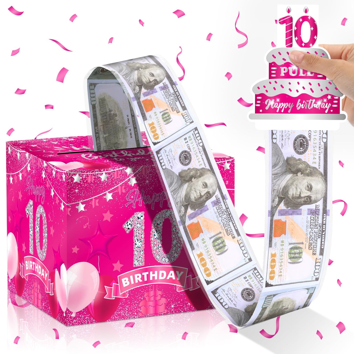 10Th Birthday Gifts For Girls Hot Pink 10Th Birthday Money Box For Cash Gift Pull Surprise Birthday Money Gift Boxes With Pull O