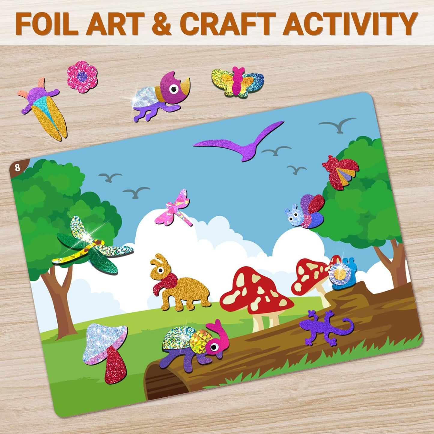 Soovsy 200 Sheets Insect Foil Art Fun Kit For Kids, Foil Art For Kids Crafts Kit Diy Creative Activity Birthday Christmas Gift T