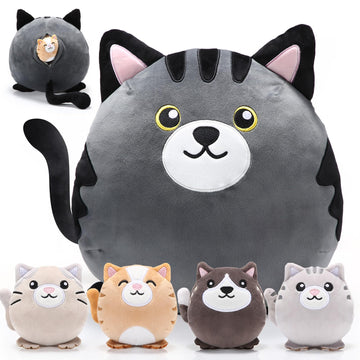 Namalu 5 Pcs Cat With Kitten Stuffed Animals Bulk, 12 Inch Large Black And Grey Cat Pillow Plush With 4 Kittens Inside Cute Plus