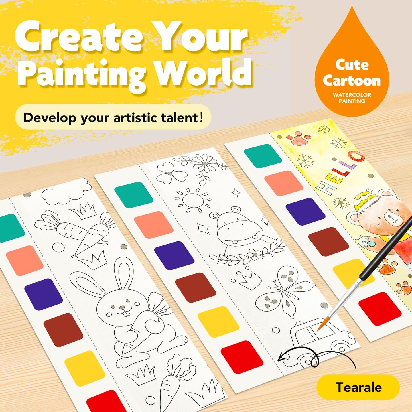 Watercolor Painting Book,Pocket Water Color Paint Mess Free Coloring for Kids Ages 2-4,3-5,6-8,Travel Arts and Crafts Creative V