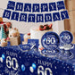 142 Pcs 60Th Birthday Tableware Set Decorations Sliver And Blue 60Th Happy Birthday Party Supplies For Men Women Birthday Tablec