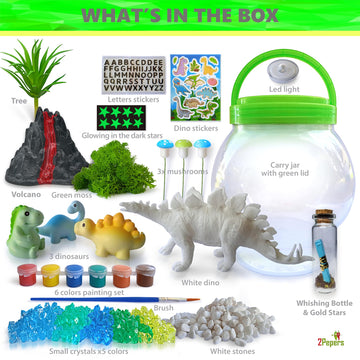 2Pepers Diy Dinosaur Gifts For Boys, Kids Birthday Gifts Arts And Crafts For Boys Nightlight Terrarium Kit, Toys For Boys Age 3 4 5 6 7 8 9 10 11 12 Year Old