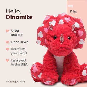 Bearington Collection Stuffed Animal  Dinomite The Heart Dinosaur  11-inch Valentine's Plushie