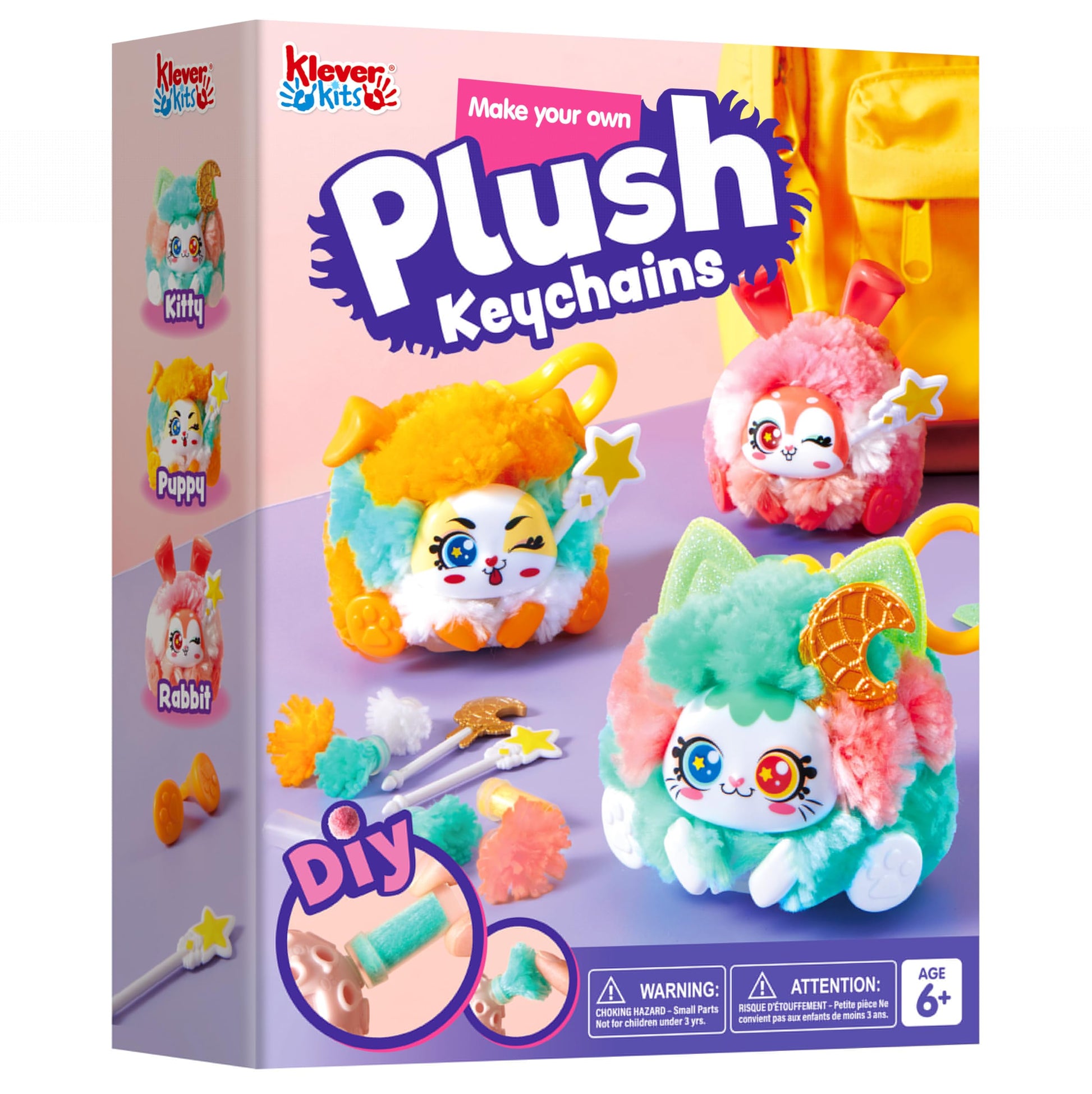 Klever Kits DIY Plush Keychain Making Craft, DIY Arts & Craft Set with 3 Models, Create Your Own Stuffed Keychain for Boys and G