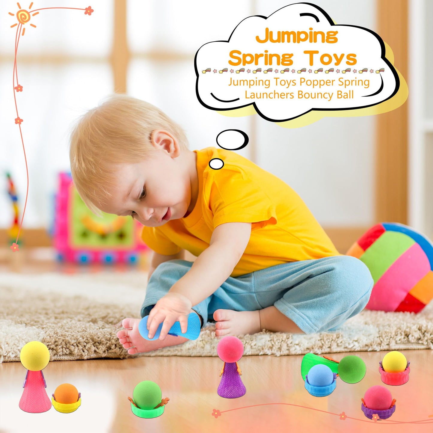 Cagemoga 54 Pieces Jumping Spring Toys Colorful Cute Popper Spring Launcher Toys Pop Up Bouncy Spring Toys for Kids Classroom Re