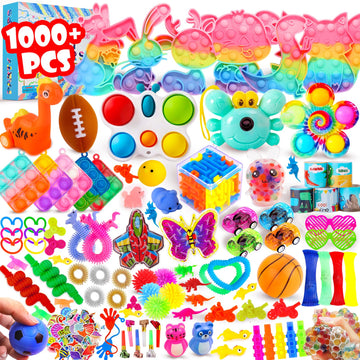1000Pcs Fidget Toys Pack, Bulk Party Favors For Kids, Stocking Stuffers, Treasure Box Chest, Birthday Party, Classroom Carnival