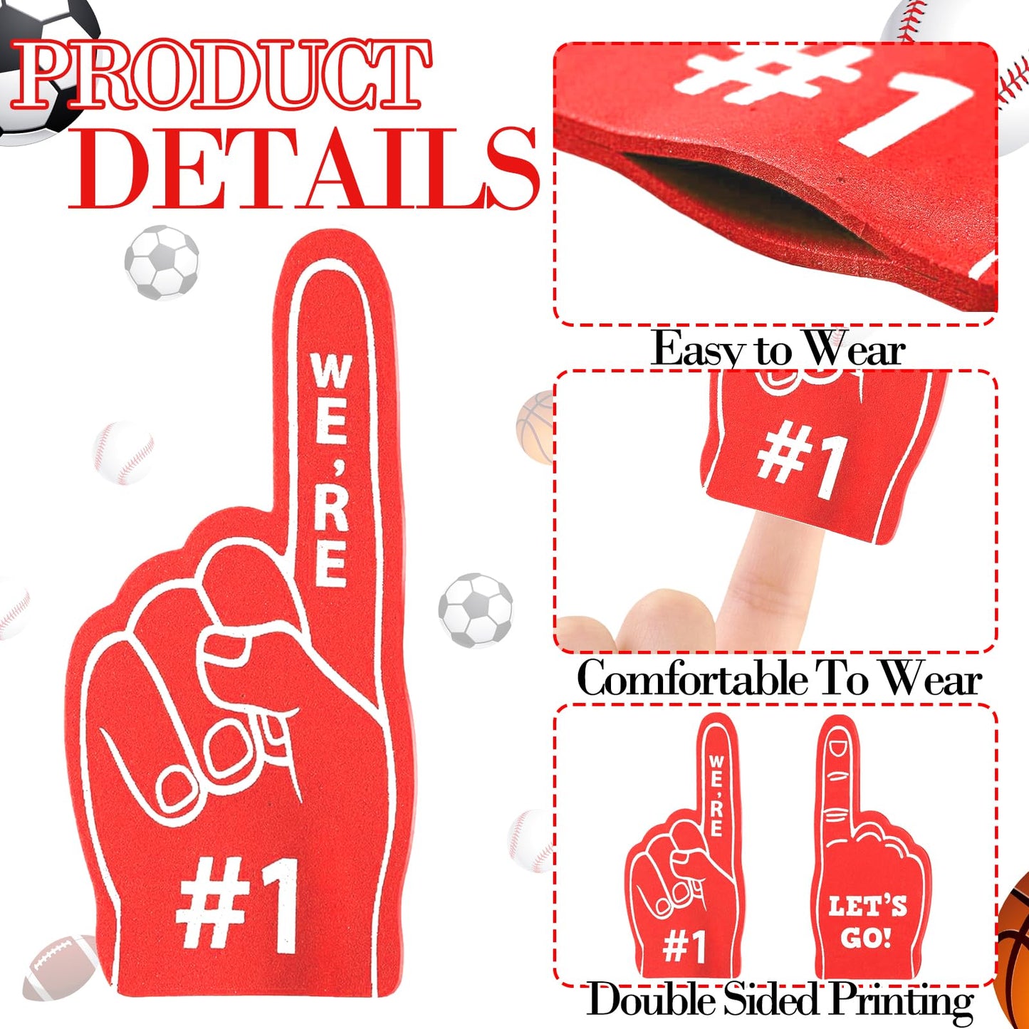 SEEVOR 12pcs Foam Finger Mini Foam Fingers 5 Inch Cheerleading Foam Finger For Sports Events Games Themed Birthday Party (Red)