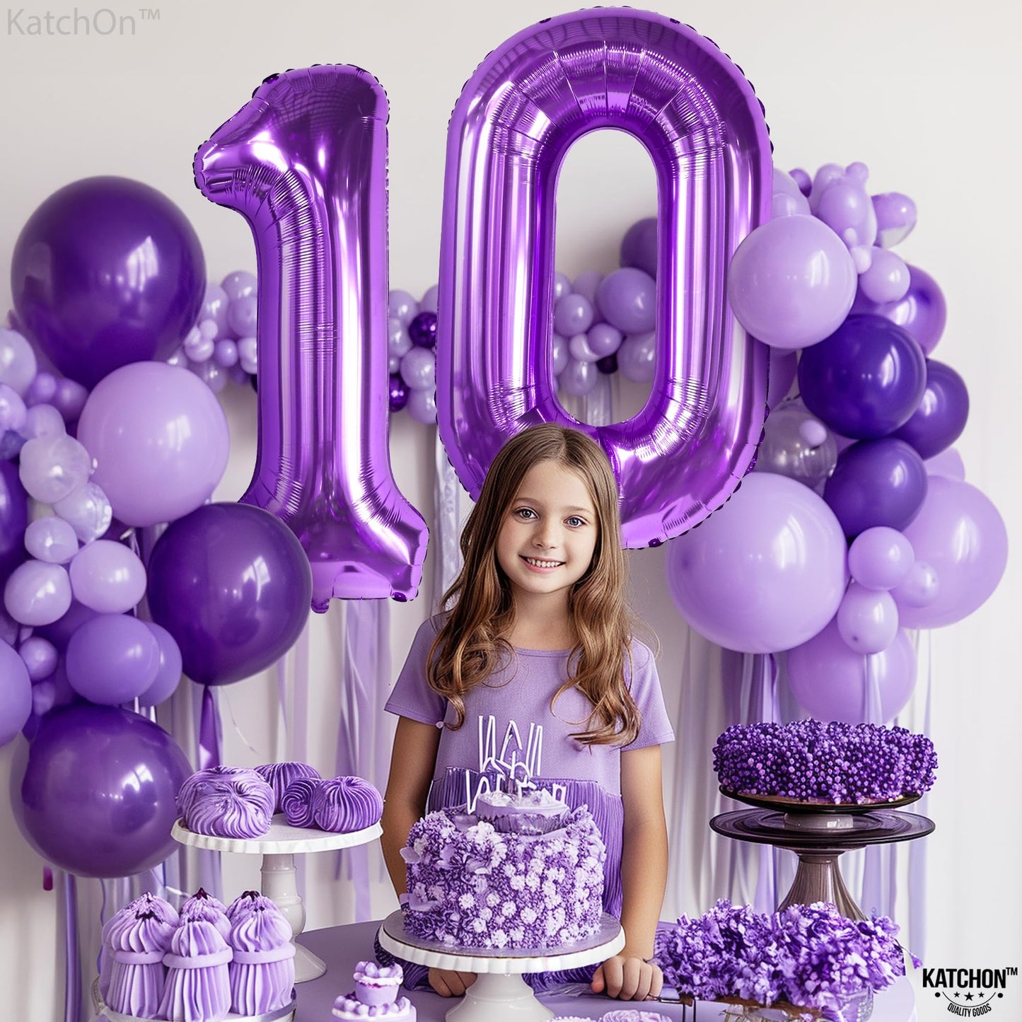 Katchon Purple Giant 40 Inch Number 10 Balloon, 10Th Birthday Decorations For Girl, Reusable, Helium Supported, Lavender Balloon For Purple Birthday Decorations