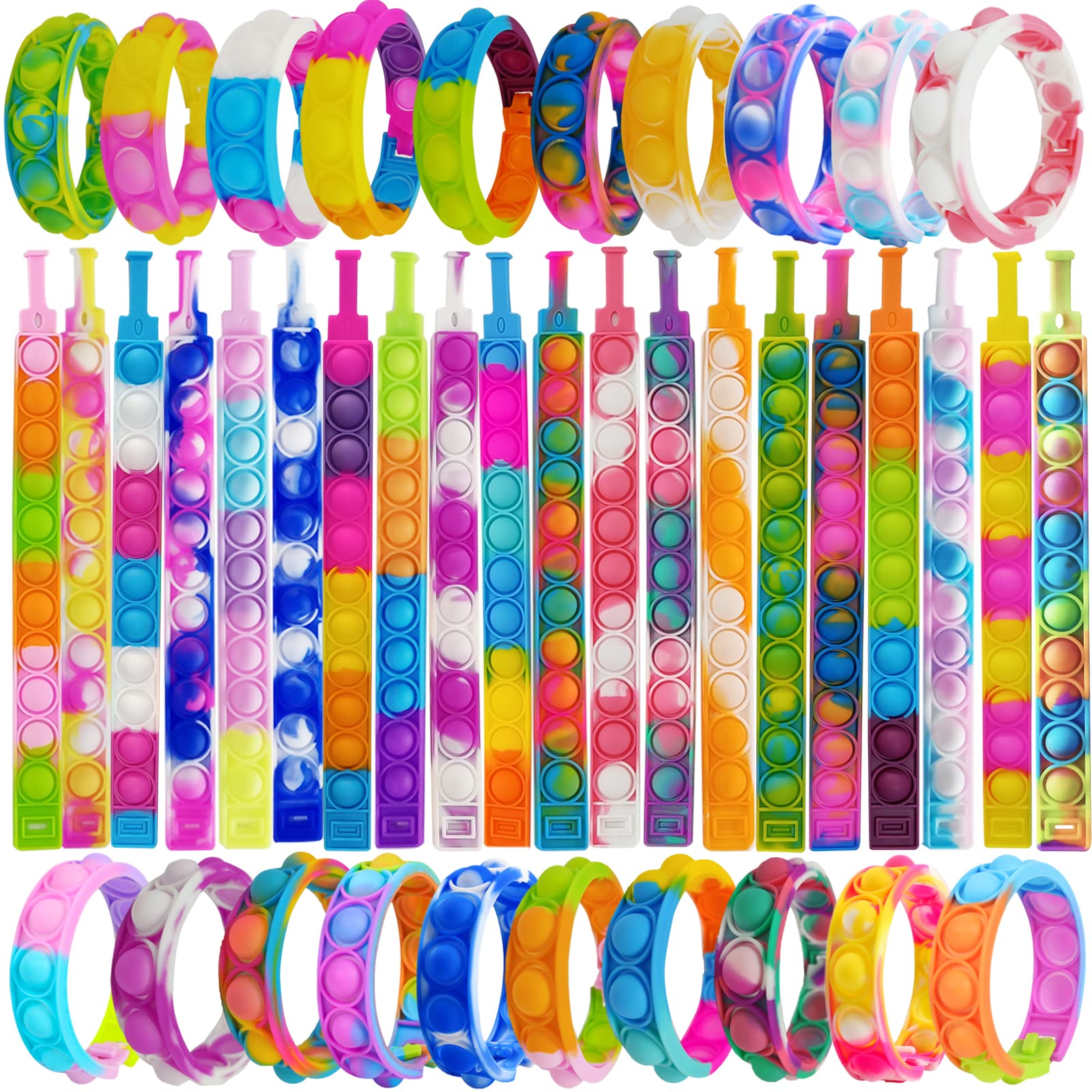 120Pcs Pop Bracelet Bubble Fidget Toys  Hand Finger Press Multicolor Silicone Wristband Toy for Classroom Prizes  Stress Reliever Fidget Bulk for Kids and mature-themeds