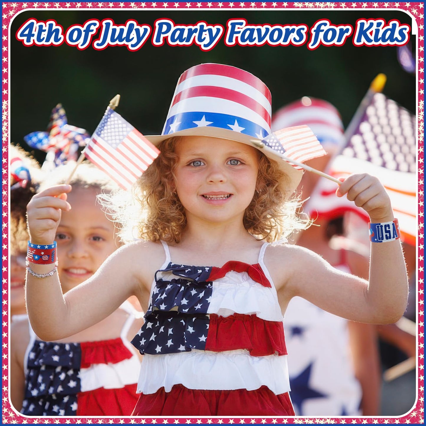 4th of July Party Favors Slap Bracelets for Kids 36PCS Red White and Blue American Flag Patriotic Snap Bracelet Bulk Independenc