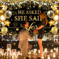 Gold Engagement Party Decorations Black Gold Engagement Banner Backdrop He Asked She Said Yes Banner Decorations Wedding Banner