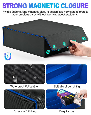 Uaono Card Storage Box For Trading Cards, 2400+ Mtg Commander Deck Box With 24Pcs Colorful Divider, Card Case Fits For Magic Tcg Ptcg Game Cards(Black&Blue)