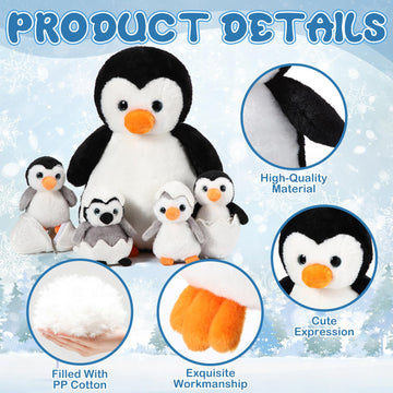 Aoriher 7 Pcs Penguin Stuffed Animal Sets 14 Inch Mommy Penguin And Plush Babies With 2 Eggs Wrapping Soft Cute Animal Plushie For Kids Exchange Gifts