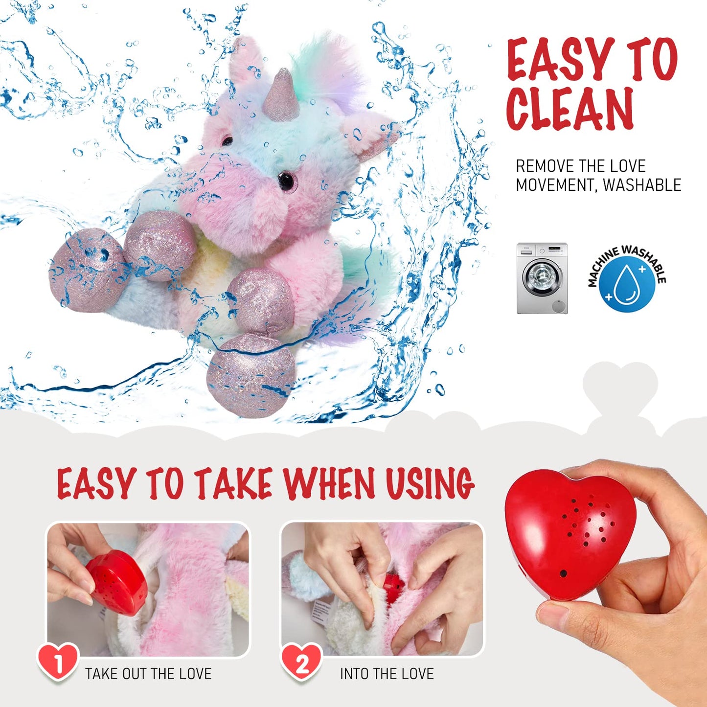 Cozyworld 12.5' Heartbeat Unicorn Recordable Stuffed Animals Voice Sweet Messages Recorder Soft Plush Toy Playback Your Words Birthday Gifts For Toddler Kids