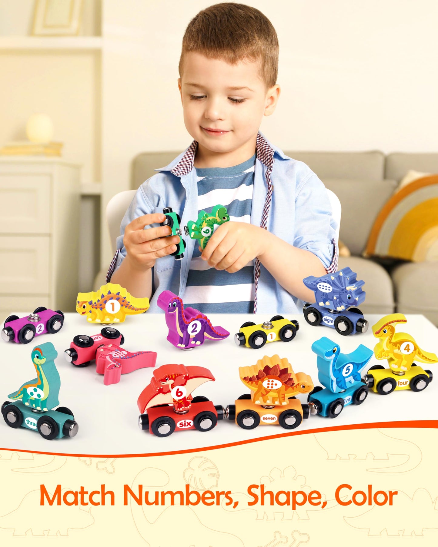 Wooden Dinosaur Train Set, Magnetic Dinosaur Toys And Number Train For Toddlers, Educational Montessori Toy For Counting And Mot