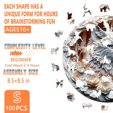 Wooden Puzzles For Adults, Flat Puzzle With 3D Visual Effect, White Wolf Wooden Jigsaw Puzzles For Adults 100 Piece, Unique Shap