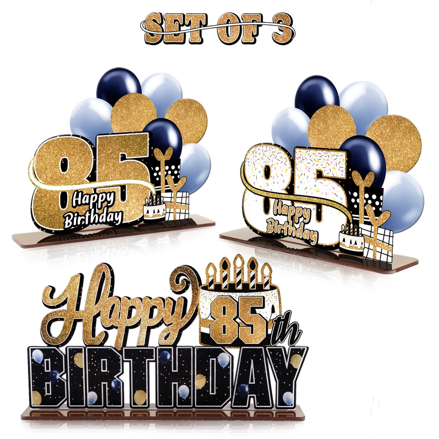 Lingteer Happy 85Th Birthday Gold Acrylic Table Topper Centerpieces Set - Cheers To 85 Years Old Birthday 85Th Bday Party Gift Decorations.