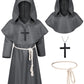 Kids Medieval Renaissance Monk Costume Priest Friar Wizard Cloak Hooded Robe Cosplay Costume Belt Necklace Set(Gr 150)