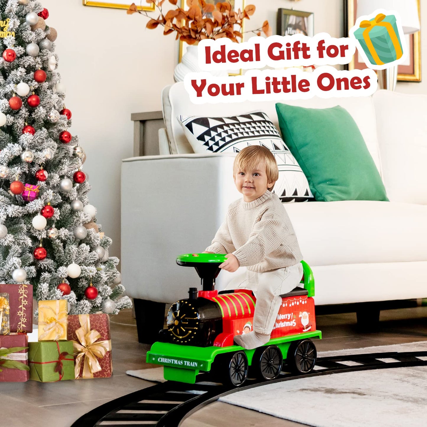 Honey Joy Ride On Train With Tracks, 6V Battery Powered Electric Ride On Toy For Kids, 16 Pcs Tracks, Flashing Lights & Music, Storage Seat, Playable Without Tracks, Gift For Boys Girls (Green)