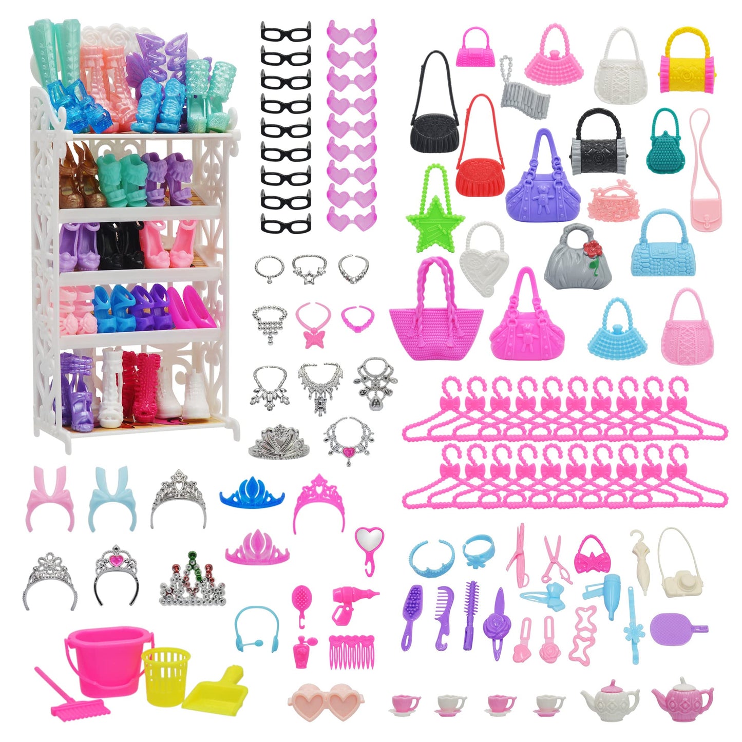 Nokutip 161 Pcs 11.5 Inch Girl Doll Closet Wardrobe With Clothes And Accessories Including Wardrobe Shoes Rack Clothes Dress Swi