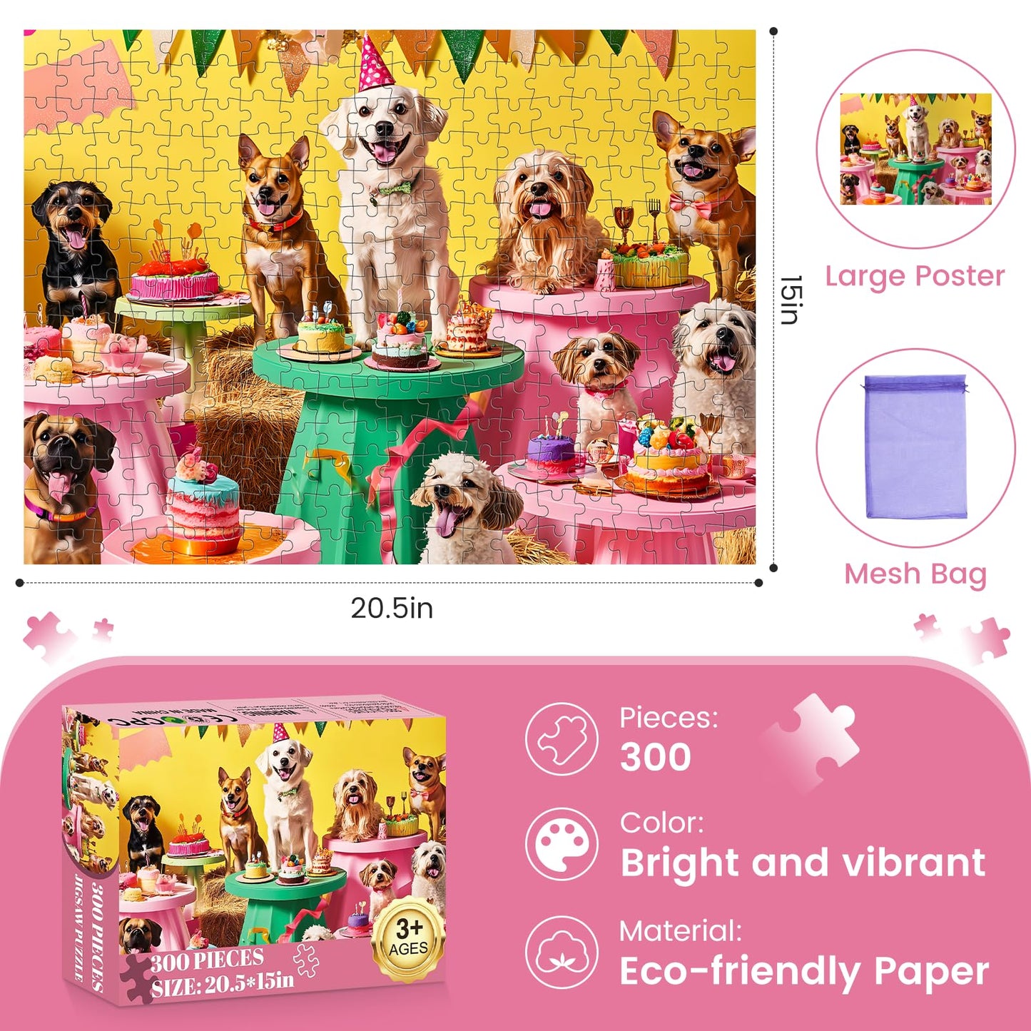 300 Piece Puzzles for mature-themeds Jigsaw Puzzles 300 Pieces for Kids Ages 8-10 10-12 Dog Puzzles Animal Pet Lover mature-themed Jigsaw Puzzle Games Family Entertainment Gift Toy 20.5x15in