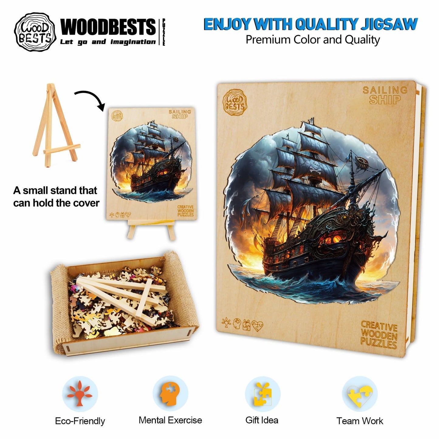 Woodbests Wooden Puzzle For Adults, Sailing Ship Puzzle (M, 200Pcs, 11.8'X11.7') Beautiful Wooden Box, Wooden Jigsaw Puzzles Unique Shape, Birthday Gifts For Adults And Kids Family Game