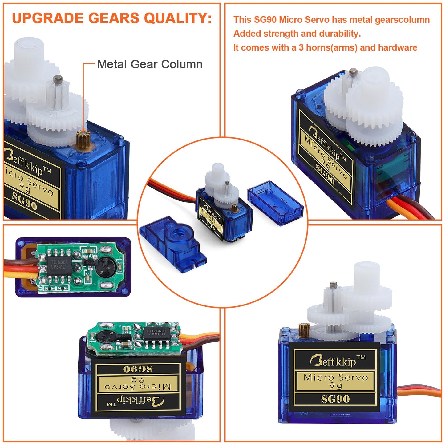 Beffkkip RC Servo 16Pcs SG90 9g Micro Servos Kit for RC Robot Helicopter Airplane Controls Car Boat Mini Servo Motor for Arduino