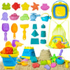 Beach Toy Sand Toy Set for Kids Silicone Foldable Sand Bucket with Summer Mesh Bag, Shovel, Rake, Watering Can, Animal and Castl