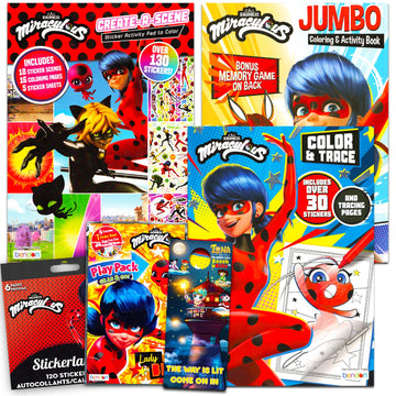 Miraculous Ladybug Activity Set for Kids - Bundle with Miraculous Ladybug 80pg Coloring Book, Color and Trace Book, Stickers, an