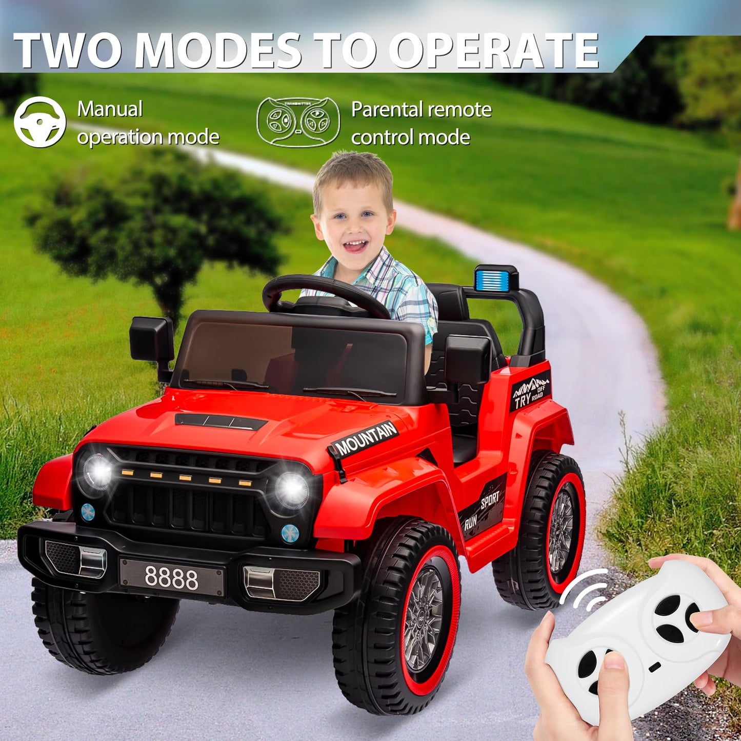 Hetoy Kids Ride On Truck Car, 12V Battery Powered Electric Vehicle Toy W/Parent Remote Control, Spring Suspension, 3 Speeds, Led