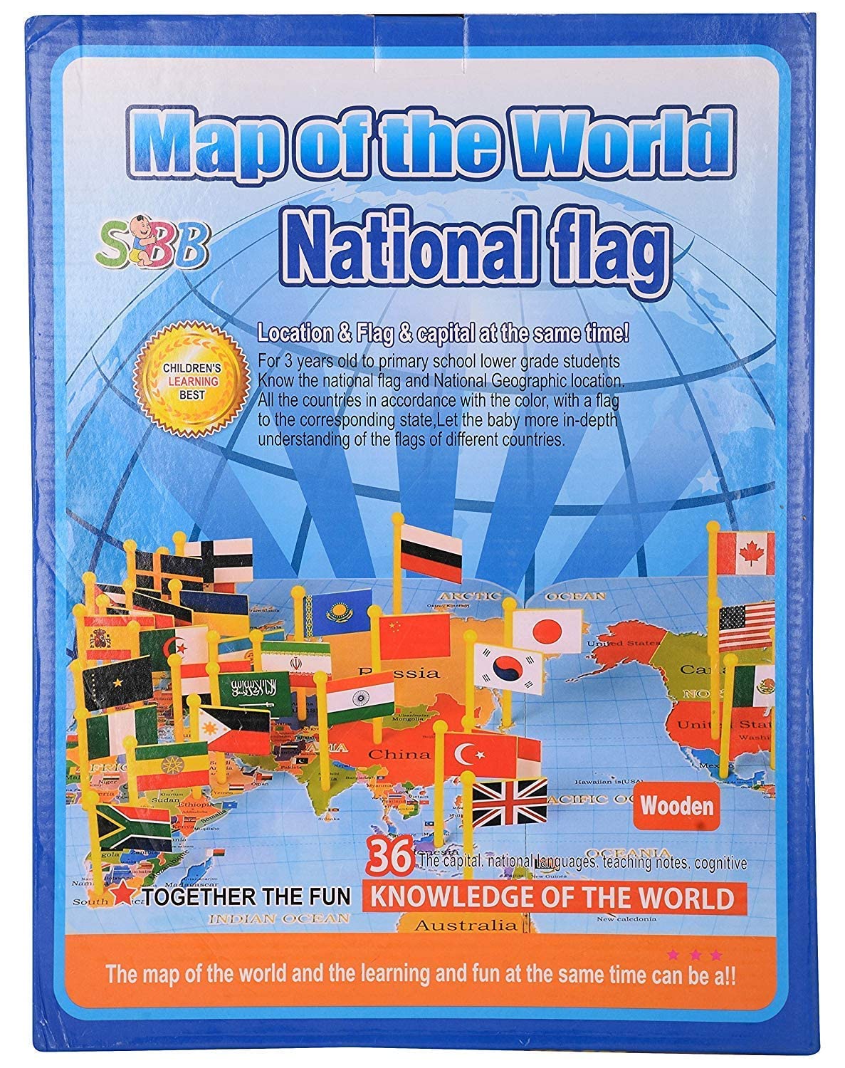 BLiSS HUES Wooden World Map 36 Countries Flag with Their Capital, Language, Currency & More General Knowledge Educational Puzz