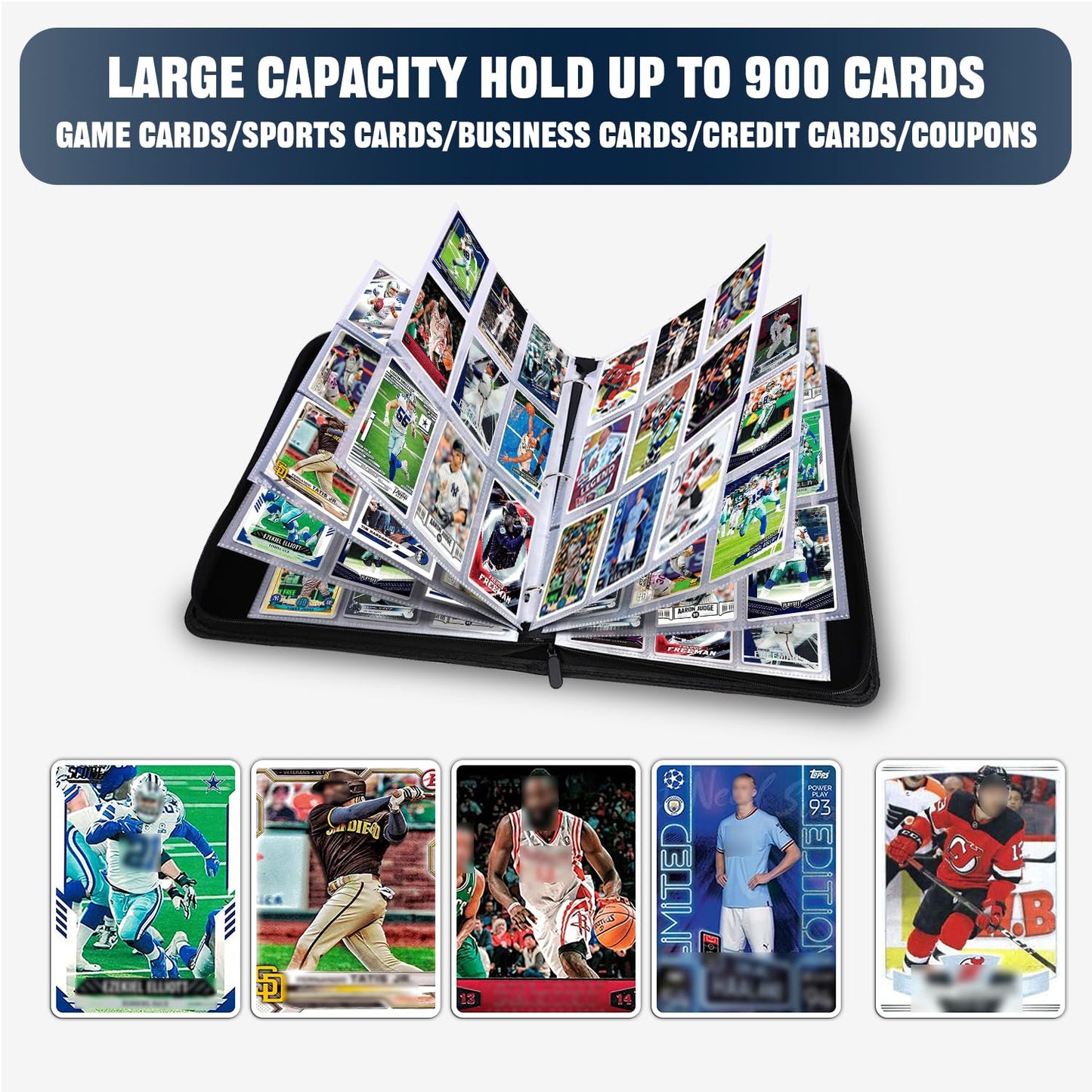 HESPLUS 900 Pockets Trading Card Album Folder  Baseball Card Binder with Sleeves  Collectible Trading Album for Baseball Cards  Trading Cards  Football Cards  MTG  TCG  Game Cards  Sports Cards -Blue