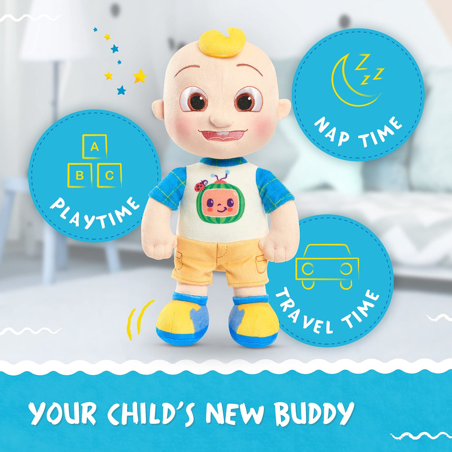 Just Play Cocomelon 100% Recycled Materials 13-Inch Jj Plush Stuffed Doll, Super-Soft And Huggable, Kids Toys For Ages 18 Month