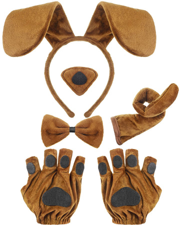 Syhood Puppy Dog Costume Set Kids Dog Ears Headband Bowtie Nose Tail Paw Gloves Puppy Animal Costume For Halloween Carnival Worl