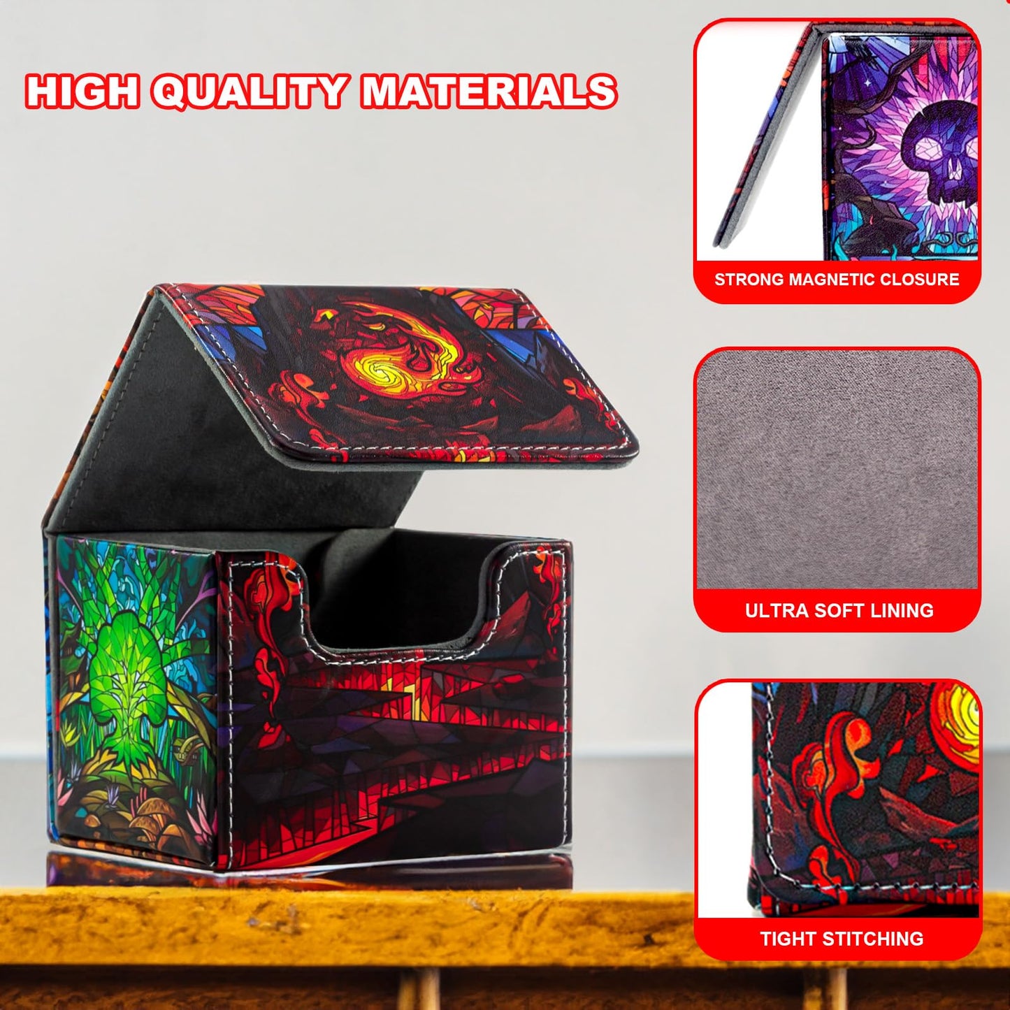 Sabermaster Card Deck Box Fits For Ygo Mtg,100+ Card Storage Box Trading Games Pu Leather Storage Premium Deck Case (Mtg Dragon)
