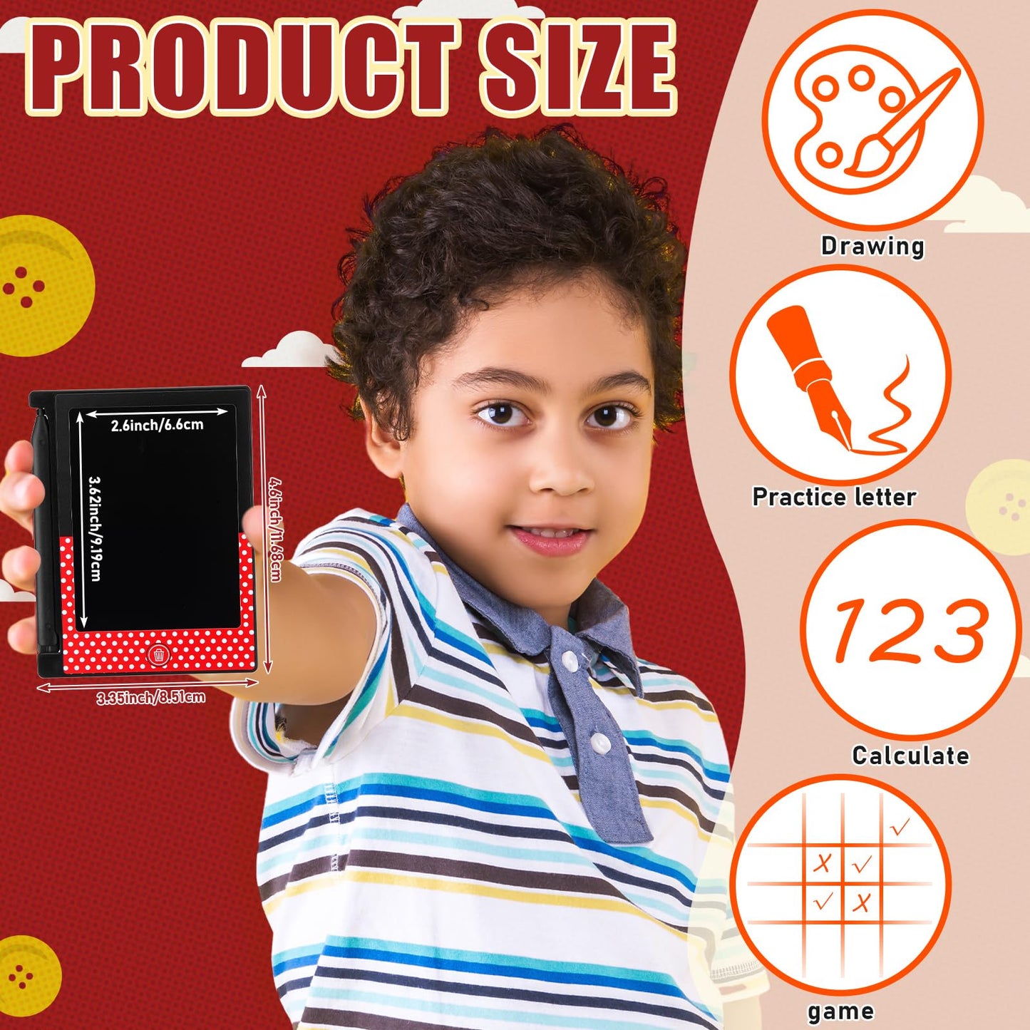 Nezyo 12 Pack Kids Party Favors LCD Writing Tablet for Kids 4.6 Inch Mini Doodle Board Erasable Red White Polka Dots Drawing Tab