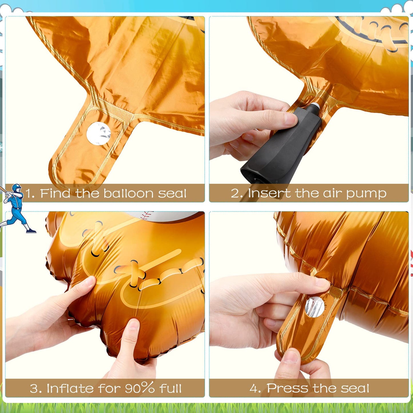 Skylety Baseball Balloons Set - 18 Pieces 18" Foil Balloons, 20" Glove, 30" Bat, Assorted Colors, Great for Sports Theme Party Decorations