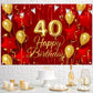 40th Birthday Backdrop Banner Decorations Red and Gold for Women Men Happy 40 Years Old Bday Background Photography Party Decor