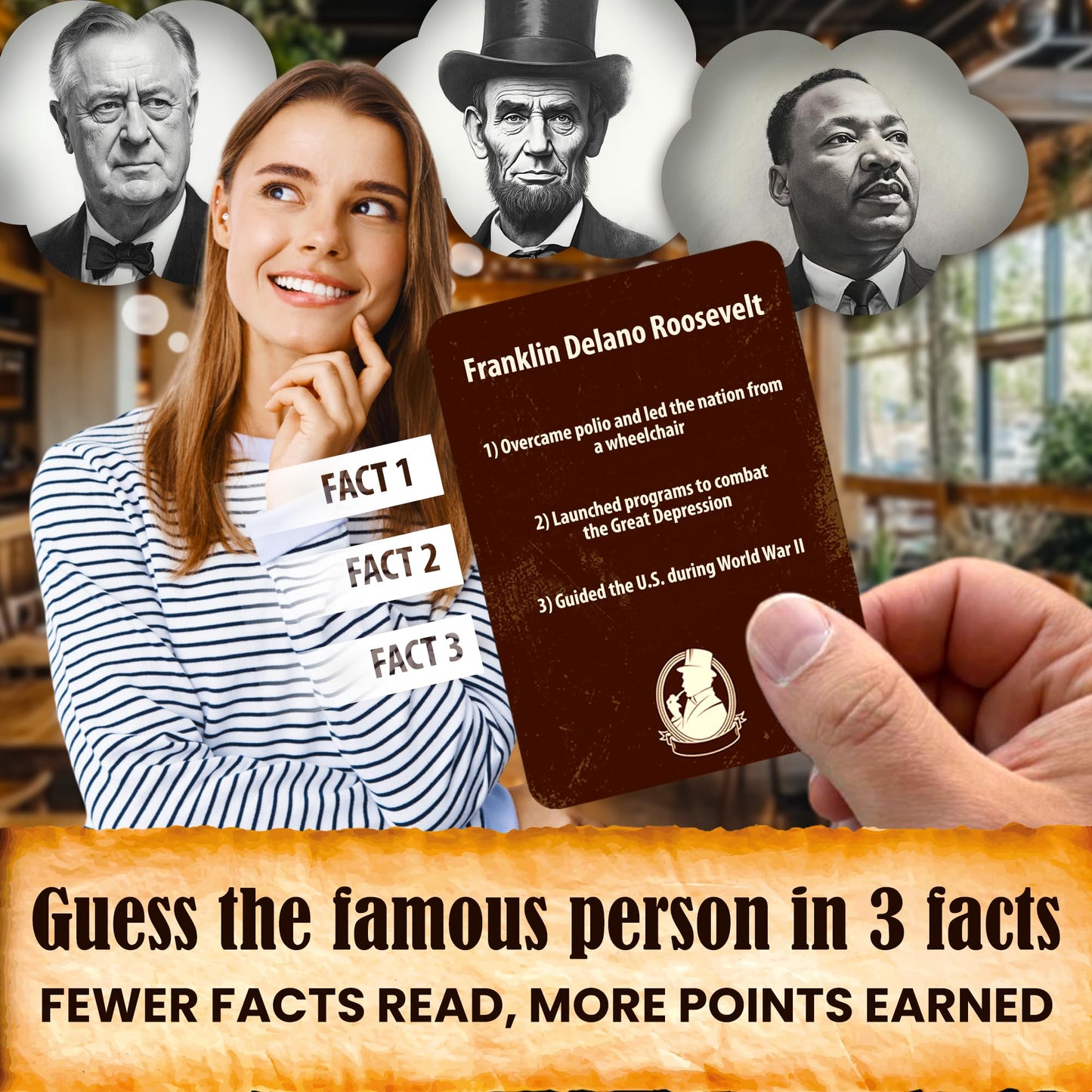 Quokka Usa History & Personality Board Card Game - Istoria 500 Trivia Cards Double-Sided Deck - Fun Educational Trivia Games For Adults, Friends & Family Night - Ages 15+