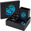 Soar Forge DND Dice Tray & Tower - Large Faux Leather Storage, Blue Dragon, Model SOARDR01