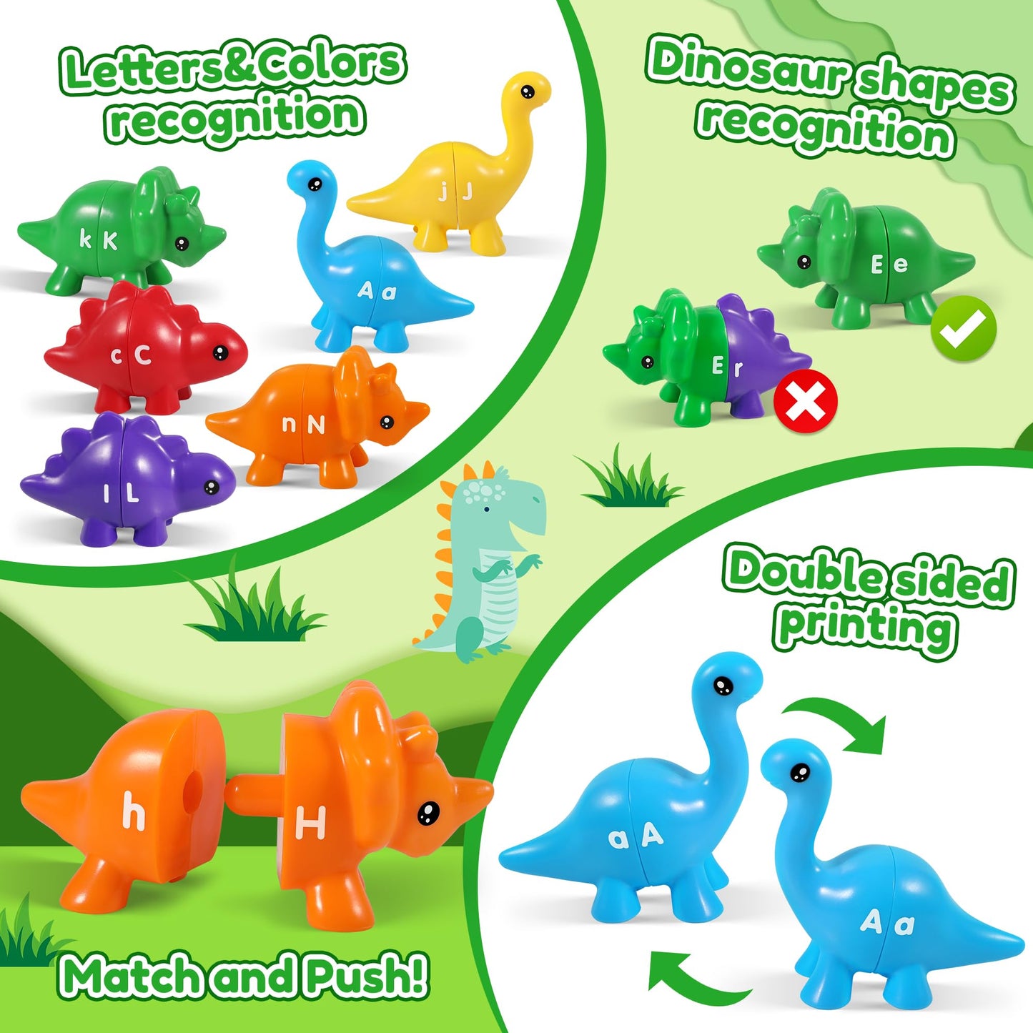 Crincy Abc Alphabet Dinosaurs Matching Learning Toy For Kids 3-5, 26Pcs Montessori Double-Sided Dinosaur Toys Match Letter, Fine
