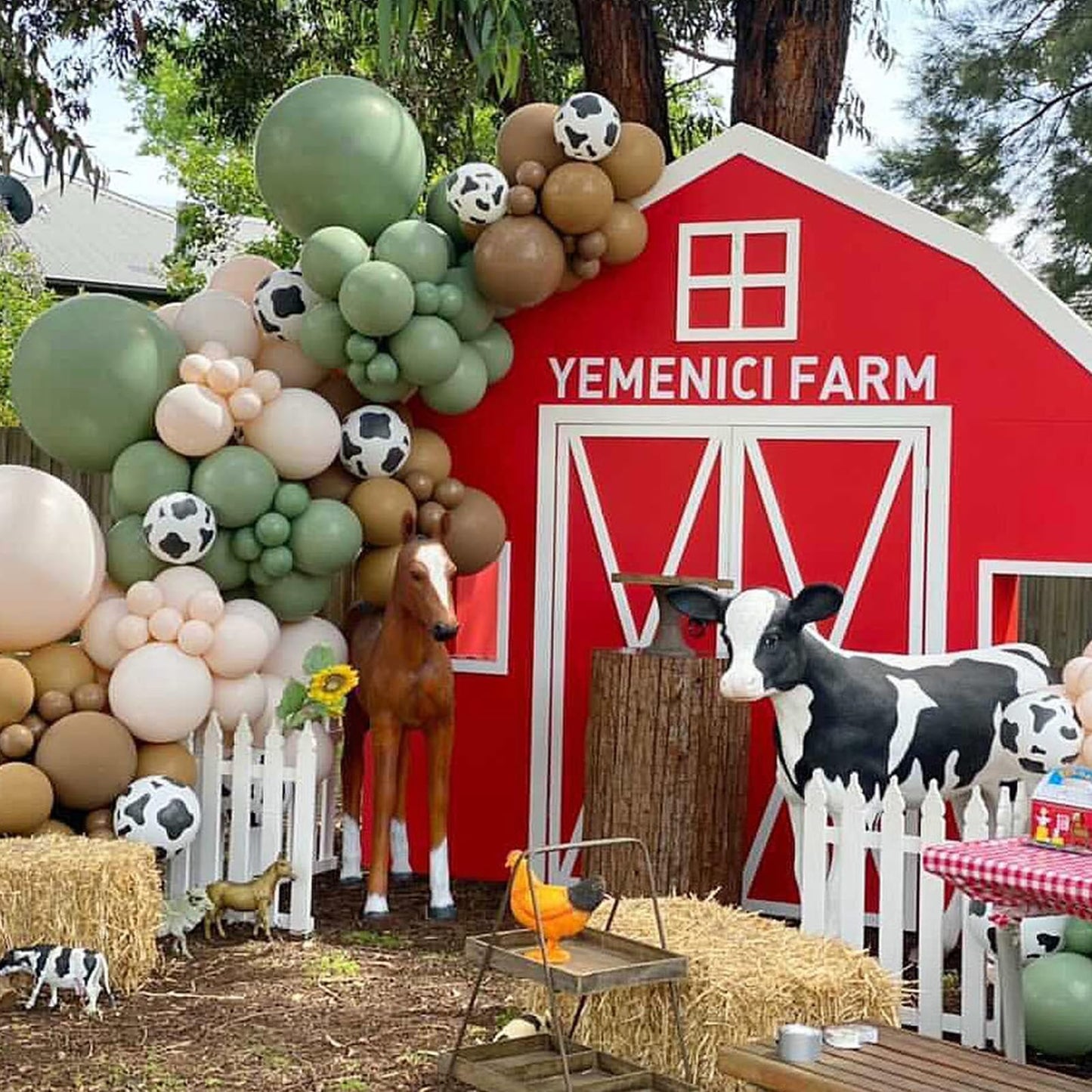 Green And Brown Balloon Arch Garland Kit, Cow Print Balloon Arch Kit Western Farm Retro Olive Sage Green Coffee Brown Beige Whit