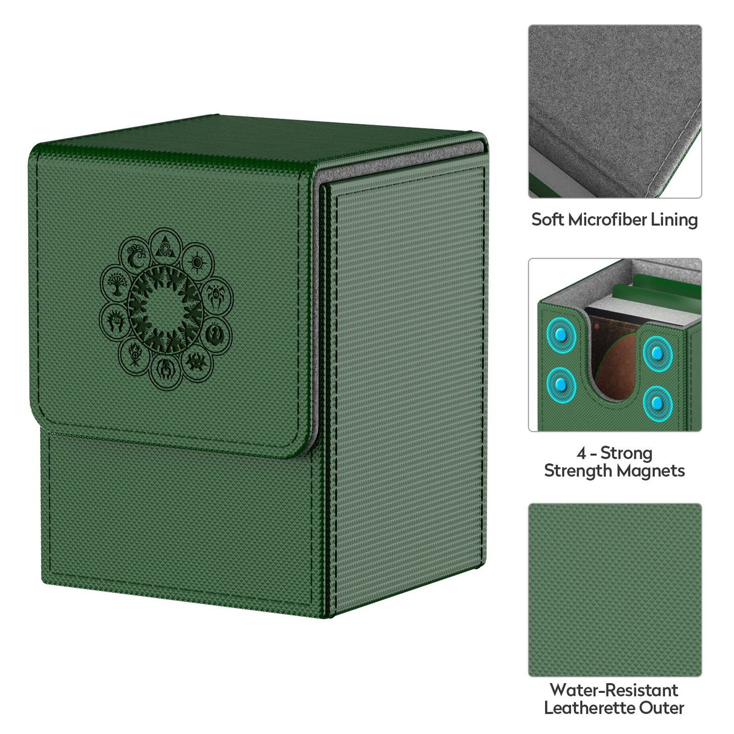 Mixpoet Deck Box Compatible With Mtg Cards, Trading Card Case With 2 Dividers Per Holder, Large Size For 100+ Cards (Elementals-Green)
